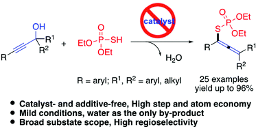 Graphical abstract: Direct and efficient synthesis of tetrasubstituted allenyl organothiophosphates from propargylic alcohols under catalyst- and additive-free conditions