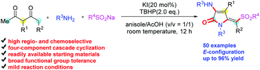 Graphical abstract: Facile approach to multifunctionalized 5-alkylidene-3-pyrrolin-2-ones via regioselective oxidative cyclization of 2,4-pentanediones with primary amines and sodium sulfinates