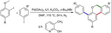 Graphical abstract: Palladium-catalyzed triple coupling of 2-iodoanisoles with aryl iodides to access 6H-dibenzopyrans