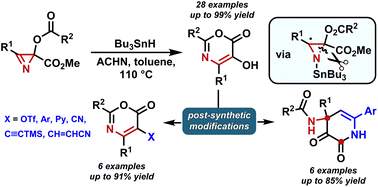 Graphical abstract: Stannyl radical-mediated synthesis of 6H-1,3-oxazin-6-ones from 2-acyloxyazirines or whether free radicals can open the azirine ring?