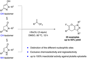 Graphical abstract: Chemo- and regioselective defluorinative annulation of (trifluoromethyl)alkenes with pyrazolones: synthesis and insecticidal activity of 6-fluoro-1,4-dihydropyrano[2,3-c]pyrazoles