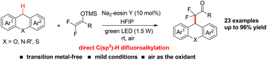 Graphical abstract: Direct benzylic C–H difluoroalkylation with difluoroenoxysilanes by transition metal-free photoredox catalysis