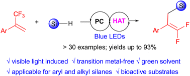 Graphical abstract: Visible-light-induced transition-metal-free defluorosilylation of α-trifluoromethylalkenes via hydrogen atom transfer of silanes