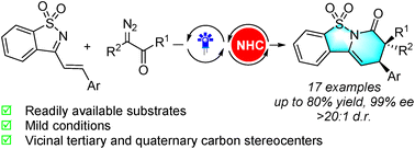 Graphical abstract: Stereoselective synthesis of chiral sultam-fused dihydropyridinones via photopromoted NHC catalyzed [4 + 2] annulation