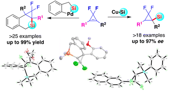 Graphical abstract: Catalytic regio- and stereoselective silicon–carbon bond formations on unsymmetric gem-difluorocyclopropenes by capture of silyl metal species