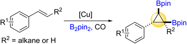 Graphical abstract: Copper-catalyzed synthesis of cyclopropyl bis(boronates) from aryl olefins and carbon monoxide
