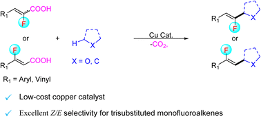 Graphical abstract: Copper-catalyzed direct monofluoroalkenylation of C(sp3)–H bonds via decarboxylation of α-fluoroacrylic acids
