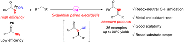 Graphical abstract: Electricity-driven redox-neutral C(sp3)–H amidation with N-alkoxyamide as an amidating reagent
