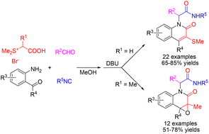 Graphical abstract: One-pot and divergent synthesis of polysubstituted quinolin-2(1H)-ones and oxireno[2,3-c]quinolin-2(1aH,3H,7bH)-ones via sequential Ugi/Knoevenagel condensation/hydrolysis and Ugi/Corey–Chaykovsky epoxidation reactions