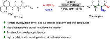 Graphical abstract: Remote arylalkylation of unactivated alkenes via 6- or 7-membered nickelacycles with excellent diastereofidelity