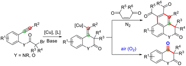 Graphical abstract: Copper-catalyzed switchable cyclization of alkyne-tethered α-bromocarbonyls: selective access to quinolin-2-ones and quinoline-2,4-diones