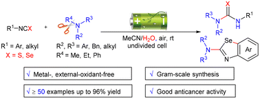 Graphical abstract: Electrooxidation-induced selective cleavage of C–N bonds of tertiary amines to access thioureas, selenoureas, and 2-aminated benzoselenazoles