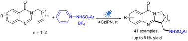 Graphical abstract: Organic photoredox catalytic radical sulfonamidation/cyclization of unactivated alkenes towards polycyclic quinazolinones