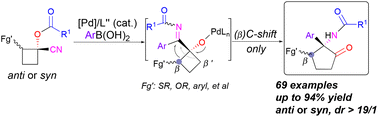 Graphical abstract: Selective synthesis of functionalized α,β-multi-substituted α-amino cyclopentanones via an α-iminol rearrangement enabled by Pd-catalyzed addition of arylboronic acids to nitriles
