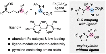 Graphical abstract: An iron-catalysed radical cyclization/C(sp3)–H alkylation cascade between γ,δ-unsaturated oxime esters and glycine derivatives: access to pyrroline-containing amino acids