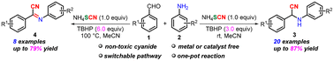 Graphical abstract: The application of NH4SCN as a nontoxic cyanide source for the divergent Strecker synthesis of aminonitriles and iminonitriles