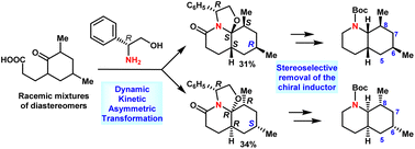 Graphical abstract: Cyclocondensation reactions of racemic diastereomers of dimethyl-2-oxocyclohexanepropionic acids with (R)-phenylglycinol: access to both enantiomers of dimethyl cis-decahydroquinolines