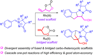 Graphical abstract: A divergent construction of fused and bridged carbo-/heterocyclic scaffolds via cascade reactions of aryl azomethine imines with vinyl cyclic carbonates