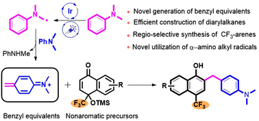 Graphical abstract: Visible-light-promoted generation of p-(N,N-dimethyl)benzyl equivalents and their reactions with quinols: easy access to diarylalkanes