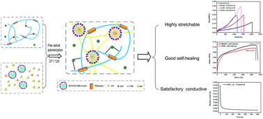 Graphical abstract: Highly stretchable, self-healing and conductive silk fibroin-based double network gels via a sonication-induced and self-emulsifying green procedure