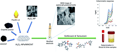Graphical abstract: Innovative electrochemical electrode modified with Al2O3 nanoparticle decorated MWCNTs for ultra-trace determination of tamsulosin and solifenacin in human plasma and urine samples and their pharmaceutical dosage form