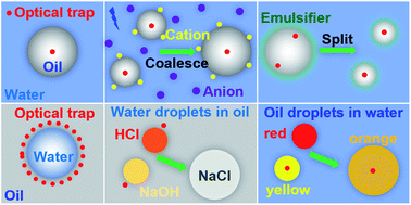 Graphical abstract: Optically controlled coalescence and splitting of femtoliter/picoliter droplets for microreactors