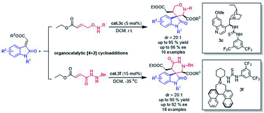 Graphical abstract: Asymmetric synthesis of chiral 1,2-oxazinane and hexahydropyridazin spirocyclic scaffolds by organocatalytic [4 + 2] cycloaddition