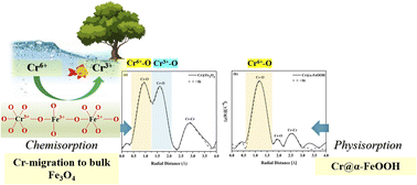 Graphical abstract: Structural elucidation of hexavalent Cr adsorbed on surfaces and bulks of Fe3O4 and α-FeOOH