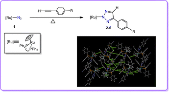 Graphical abstract: The straightforward synthesis of N-coordinated ruthenium 4-aryl-1,2,3-triazolato complexes by [3 + 2] cycloaddition reactions of a ruthenium azido complex with terminal phenylacetylenes and non-covalent aromatic interactions in structures