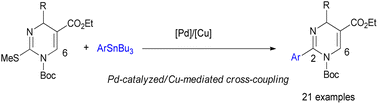 Graphical abstract: Palladium-catalyzed/copper-mediated carbon–carbon cross-coupling reaction for synthesis of 6-unsubstituted 2-aryldihydropyrimidines
