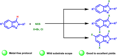 Graphical abstract: Metal-free regioselective mono- and poly-halogenation of 2-substituted indazoles