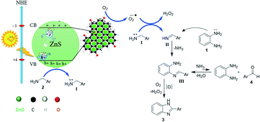 Graphical abstract: Reduced graphene oxide–zinc sulfide (RGO–ZnS) nanocomposite: a new photocatalyst for oxidative cyclization of benzylamines to benzazoles under visible-light irradiation