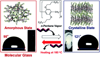 Graphical abstract: State- and water repellency-controllable molecular glass of pillar[5]arenes with fluoroalkyl groups by guest vapors