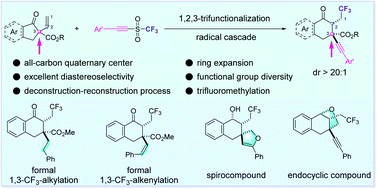Graphical abstract: Radical 1,2,3-tricarbofunctionalization of α-vinyl-β-ketoesters enabled by a carbon shift from an all-carbon quaternary center