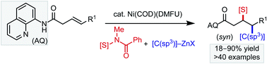 Graphical abstract: Directed, nickel-catalyzed 1,2-alkylsulfenylation of alkenyl carbonyl compounds