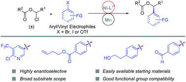 Graphical abstract: Asymmetric synthesis of aryl/vinyl alkyl carbinol esters via Ni-catalyzed reductive arylation/vinylation of 1-chloro-1-alkanol esters