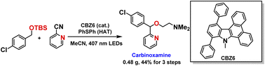 Graphical abstract: Synthesis of carbinoxamine via α-C(sp3)–H 2-pyridylation of O, S or N-containing compounds enabled by non-D–A-type super organoreductants and sulfoxide- or sulfide HAT reagents