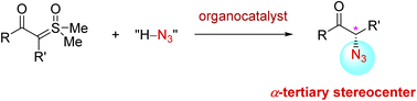 Graphical abstract: Organocatalytic asymmetric azidation of sulfoxonium ylides: mild synthesis of enantioenriched α-azido ketones bearing a labile tertiary stereocenter