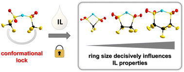 Graphical abstract: Insights into structure–property relationships in ionic liquids using cyclic perfluoroalkylsulfonylimides
