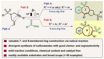 Graphical abstract: Electrosynthesis of bridged or fused sulfonamides through complex radical cascade reactions: divergence in medium-sized ring formation