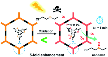 Graphical abstract: Post-oxidation of a fully conjugated benzotrithiophene-based COF for photocatalytic detoxification of a sulfur mustard simulant