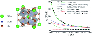 Graphical abstract: Significant reduction in lattice thermal conductivity in a p-type filled skutterudite due to strong electron–phonon interactions