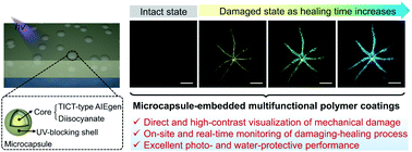 Graphical abstract: Visualization and monitoring of dynamic damaging–healing processes of polymers by using AIEgen-loaded multifunctional microcapsules