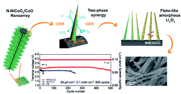 Graphical abstract: Electron-redistributed Ni–Co oxide nanoarrays as an ORR/OER bifunctional catalyst for low overpotential and long lifespan Li–O2 batteries