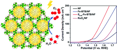 Graphical abstract: A self-supported S-doped Fe-based organic framework platform enhances electrocatalysis toward highly efficient oxygen evolution in alkaline media