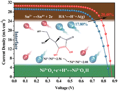 Graphical abstract: Chemically suppressing redox reaction at the NiOx/perovskite interface in narrow bandgap perovskite solar cells to exceed a power conversion efficiency of 20%