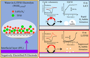 Graphical abstract: Suppression of H2 bubble formation on an electrified Pt electrode interface in an acidic “water-in-salt” electrolyte solution