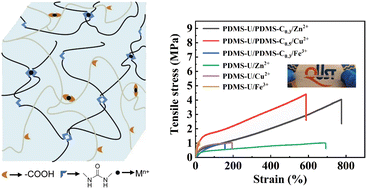 Graphical abstract: Tough and body-temperature self-healing polysiloxane elastomers through building a double physical crosslinking network via competing non-covalent interactions