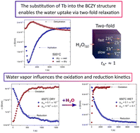 Graphical abstract: Water uptake kinetics and electrical transport in BaCe0.6Zr0.2Y0.1M0.1O3−δ (M = Tb, Pr, Fe) protonic conductors