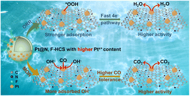 Graphical abstract: Manipulating the interaction of Pt NPs with N-hollow carbon spheres by F-doping for boosting oxygen reduction/methanol oxidation reactions